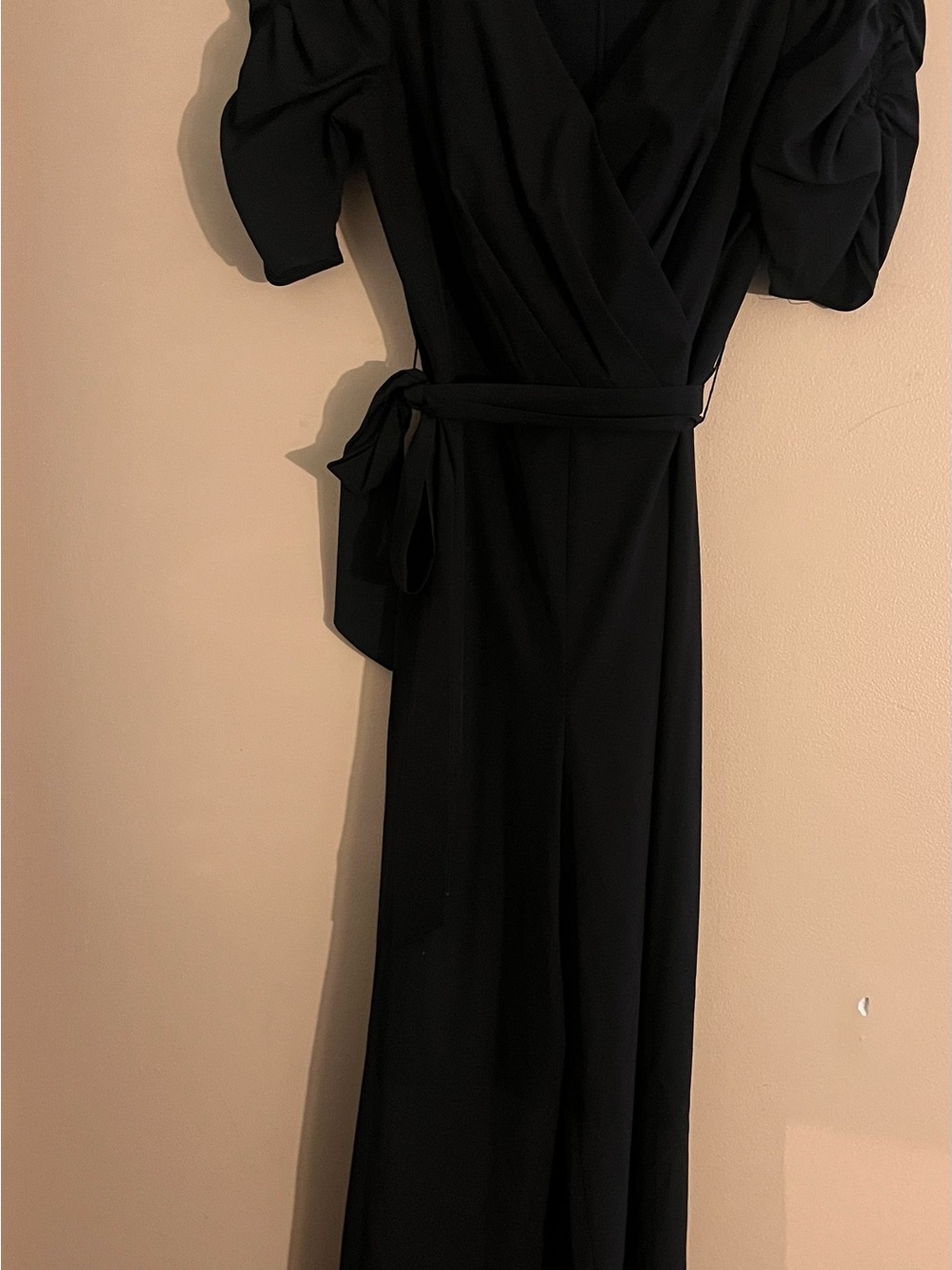 DKNY Black Wrap Jumpsuit with Tie Waist